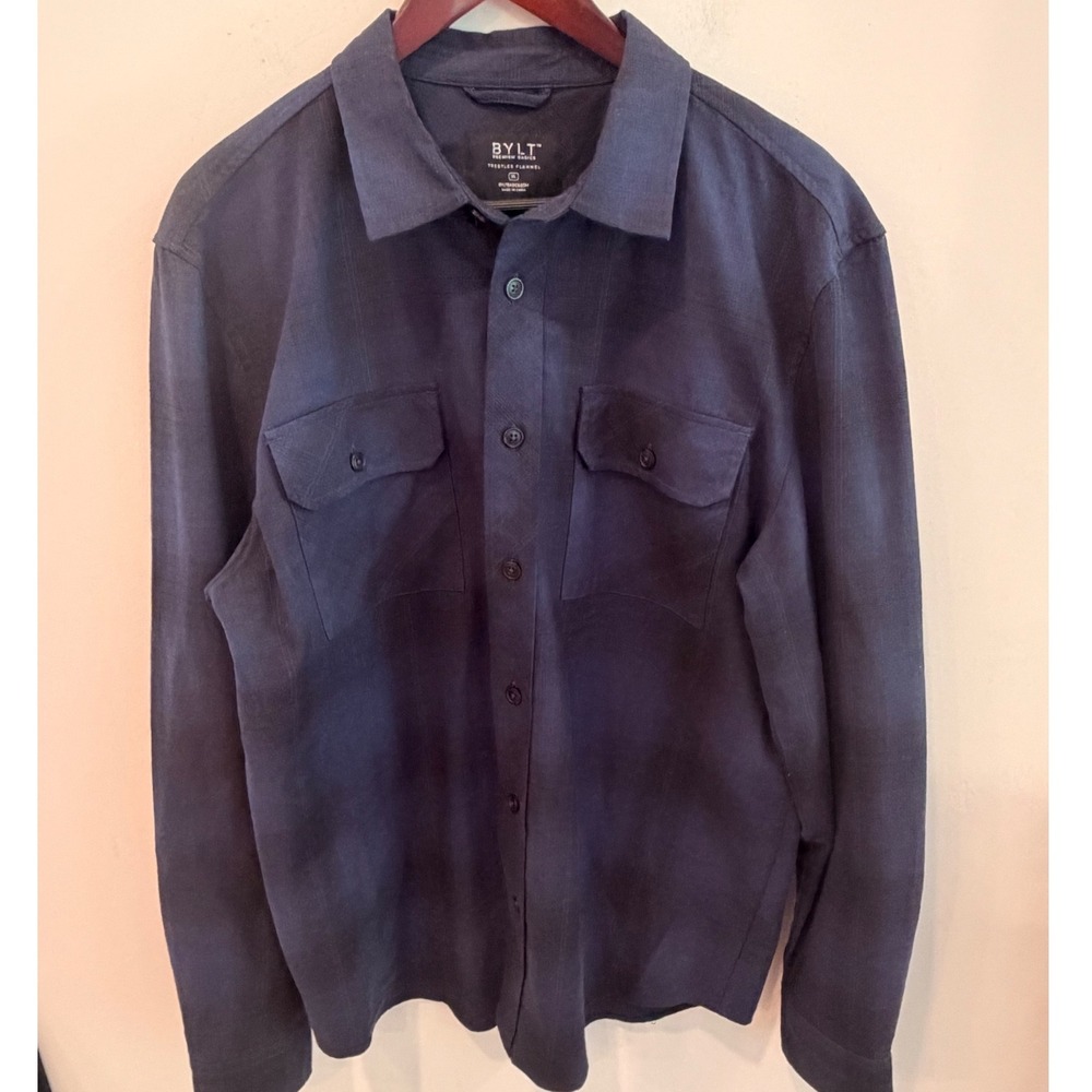 BYLT Premium Basics Trestles Flannel Shirt Mens XL Navy Blue Shadow Plaid POH153